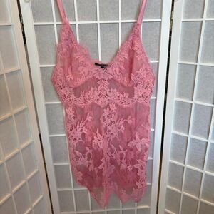 Victoria Secret Sz L Pink lace Floral lingerie. Delicate Croquette slip dress